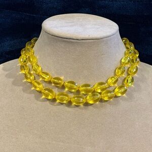 Vintage Double-Strand Yellow Bead Necklace Estate Lemon Drop MCM